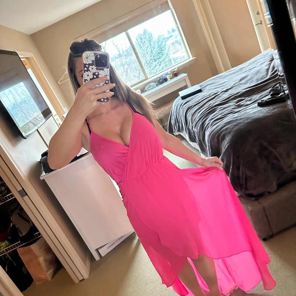 bebe Vibrant Pink High Low Dress - Picture 8 of 14